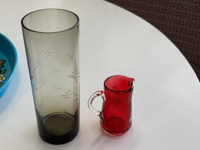 Victorian Mary Gregory Cranberry Glass Jug Small - Industry Vintage
