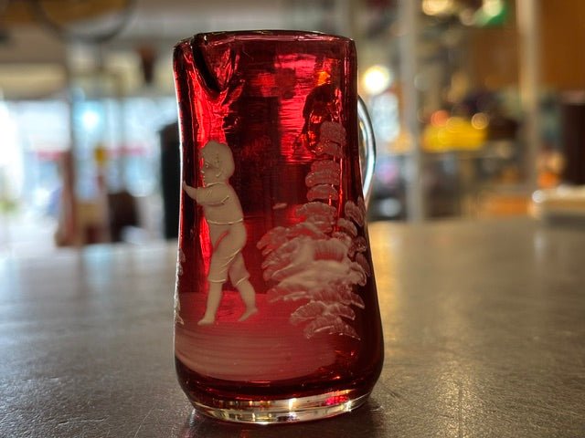 Victorian Mary Gregory Cranberry Glass Jug Small - Industry Vintage
