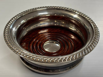 Vintage Barker Ellis Silver Plated Wine Coaster with Mahogany Base - Industry Vintage