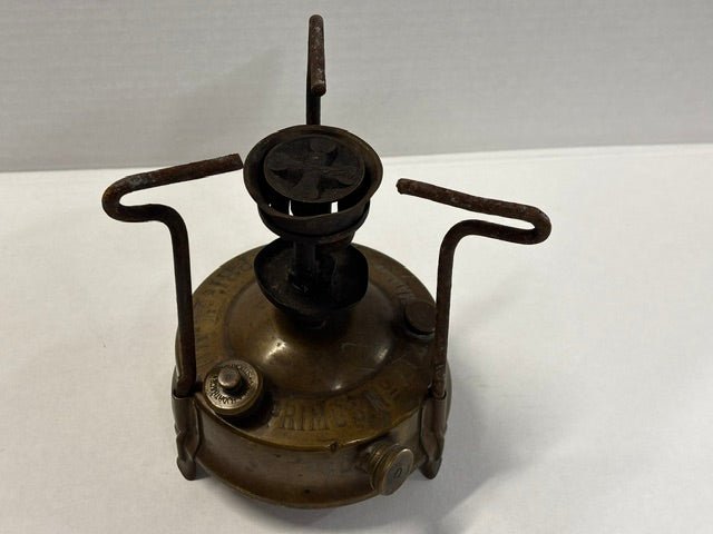 Vintage Brass Primus No 212 Kerosene Camping Stove and Original Metal Storage Tin - Industry Vintage