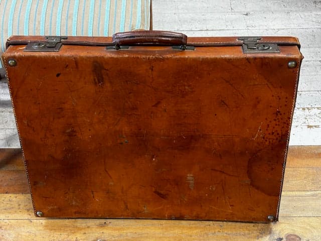 Vintage Brown Leather Plans or Art Suitcase - Industry Vintage