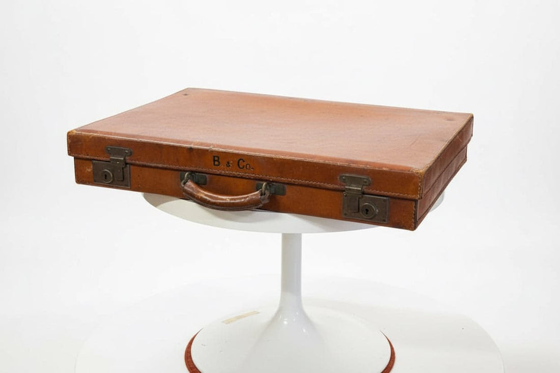 Vintage Brown Leather Plans or Art Suitcase - Industry Vintage