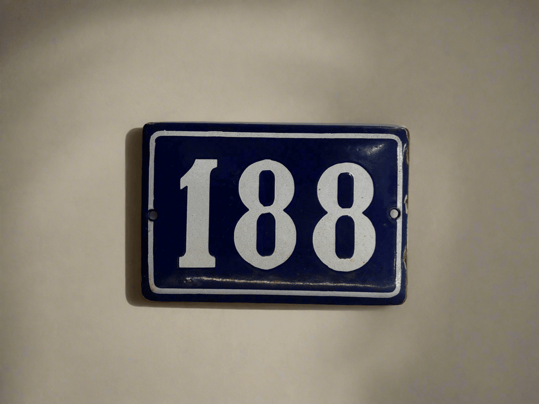 Vintage Enamel, Porcelain on Steel, European House Number Cobalt Blue - Industry Vintage192