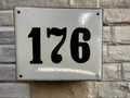 Vintage Enamel, Porcelain on Steel, European House Number, White and Black - Industry Vintage180