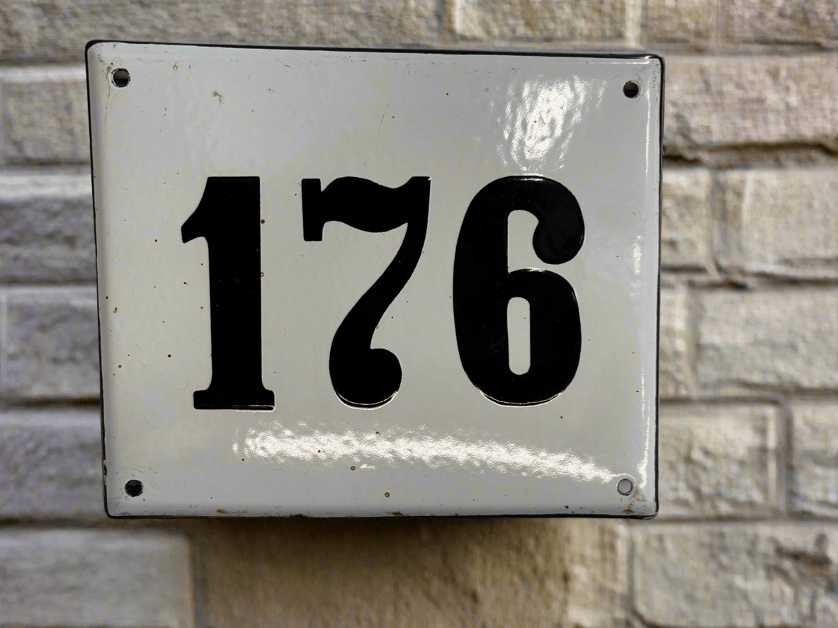 Vintage Enamel, Porcelain on Steel, European House Number, White and Black - Industry Vintage180