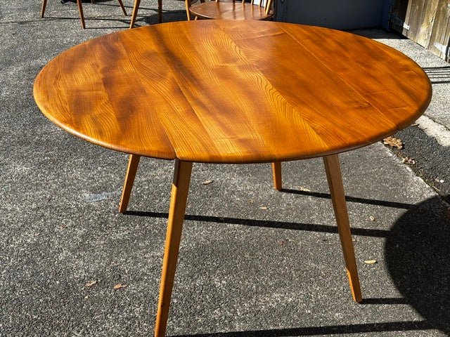 Vintage Ercol Light Elm Oval Drop Leaf Dining Table and 4 Quaker Chairs - Industry Vintage