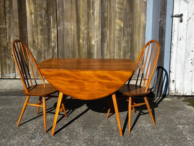 Vintage Ercol Light Elm Oval Drop Leaf Dining Table and 4 Quaker Chairs - Industry Vintage