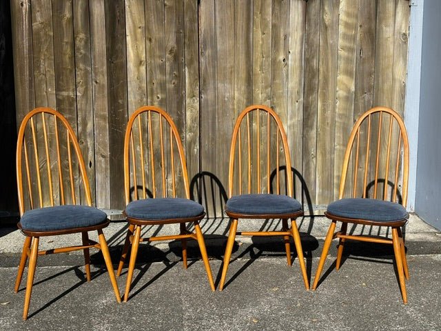 Vintage Ercol Light Elm Oval Drop Leaf Dining Table and 4 Quaker Chairs - Industry Vintage