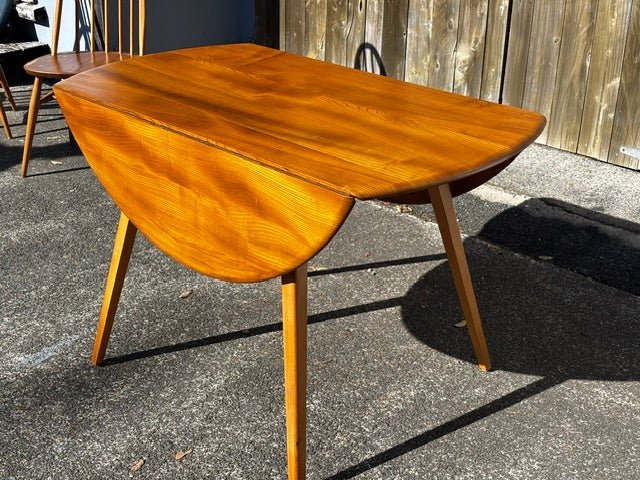 Vintage Ercol Light Elm Oval Drop Leaf Dining Table and 4 Quaker Chairs - Industry Vintage
