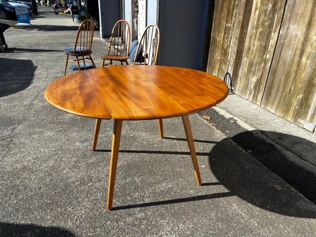 Vintage Ercol Light Elm Oval Drop Leaf Dining Table and 4 Quaker Chairs - Industry Vintage
