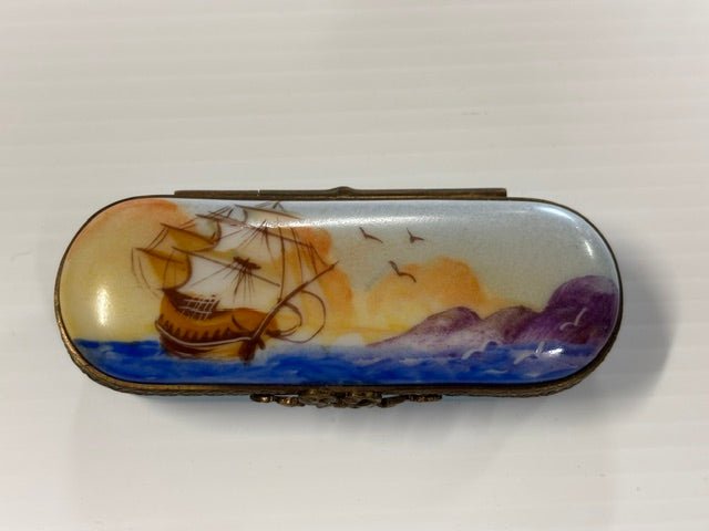 Vintage Hand Painted Limouge Needle Box - Industry Vintage