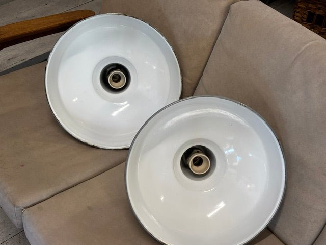 Vintage Large Gray Enamel Industrial Lamp by Benjamin Electrics c1930 - Industry Vintage