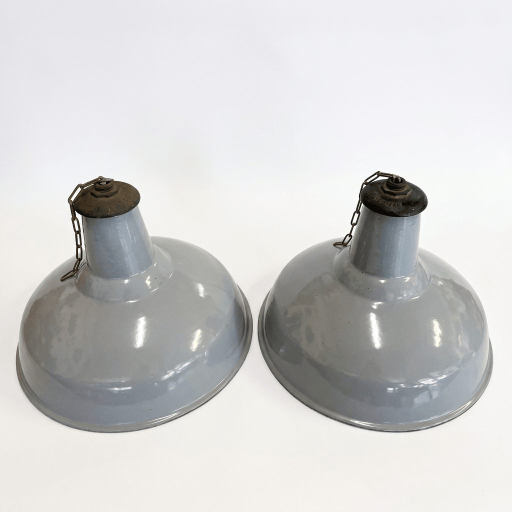 Vintage Large Gray Enamel Industrial Lamp by Benjamin Electrics c1930 - Industry Vintage