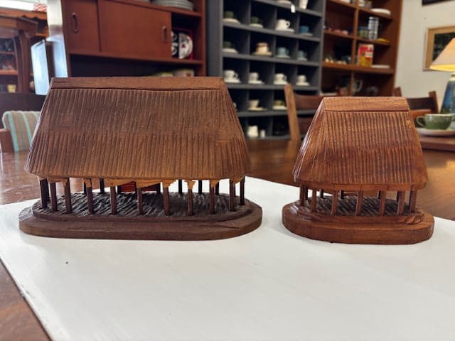 Vintage Polynesian Wood Carving Hut House - Industry Vintage