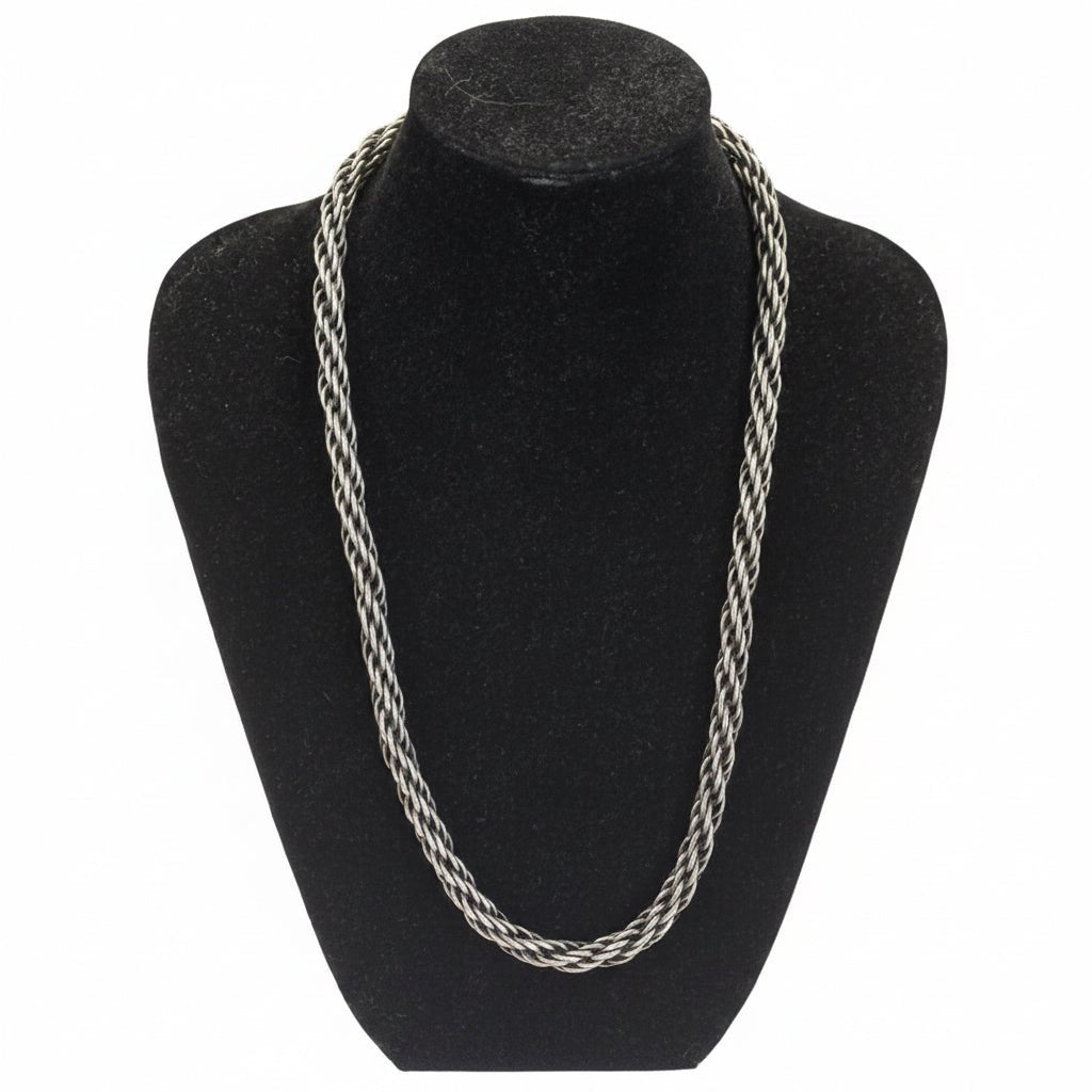 Vintage Sterling Silver Foxtail Necklace with Braided Link Design - Industry Vintage